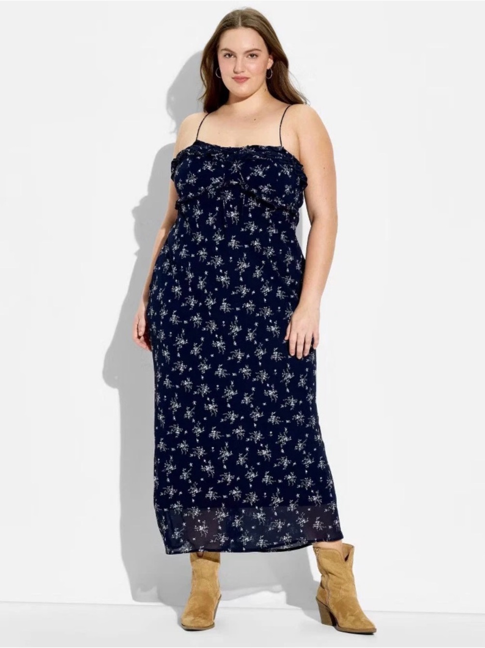 wild fable Navy Floral Spaghetti-Strap Maxi Dress